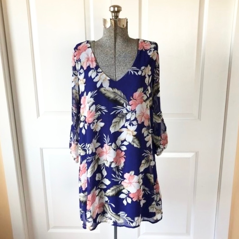 LULUS NWT BLUE & PINK FLORAL LOOSE FIT FLOWY DRESS